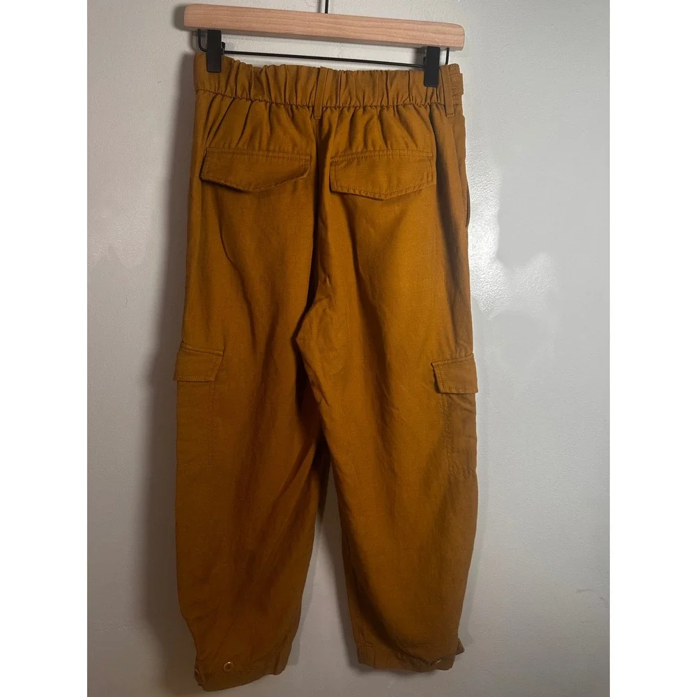 Banana Republic Petite 4 Tencel Linen Cargo Pants Mustard Yellow Belted Utility